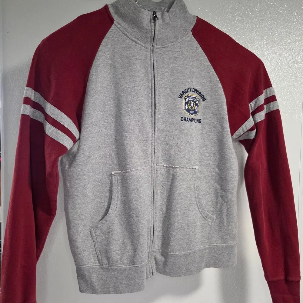 Aeropostale Full Zip Sweatshirt Men’s L Gray Burgundy Cotton Blend Preppy Y2K